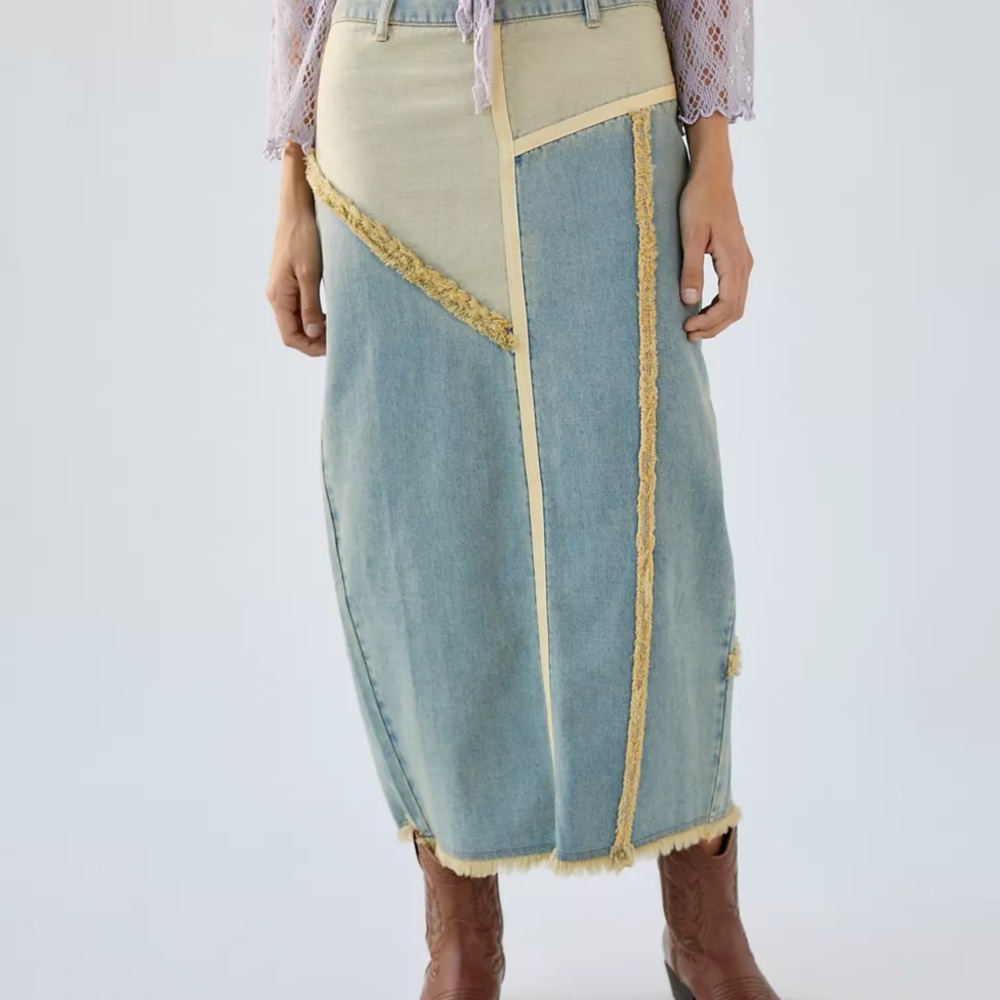 BDG Urban Outfitters Denim Patchwork Midi Skirt